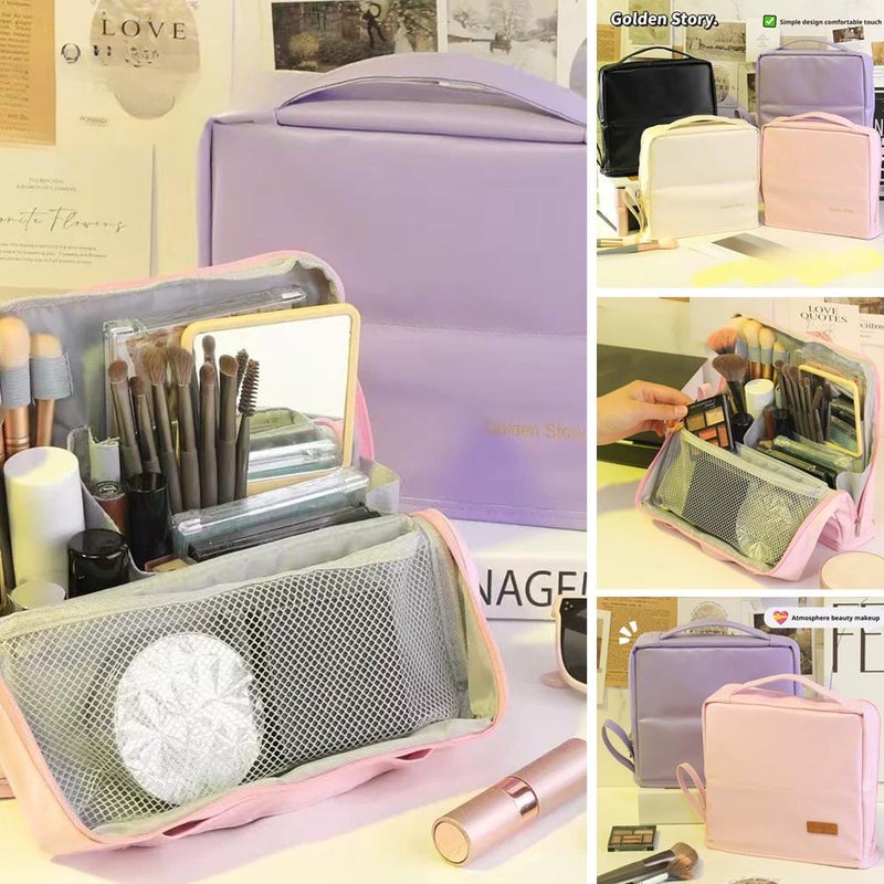 Makeup Bag, Standing Makeup Bag Portable, Large Capacity, Wideous Stand Up Make Up Bag for Travel,Waterproof Makeups Organizer with Compartments,Large Capacity Stationery Organizer - Image 2